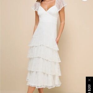 Lulu's White Lace Tiered Wedding Dress
